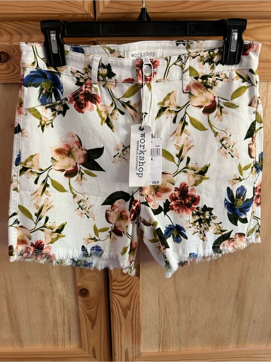 Workshop Republic Clothing Pants - Workshop Republic Clothing White Floral Denim Cutoff Shorts New Sz 4 $68.00